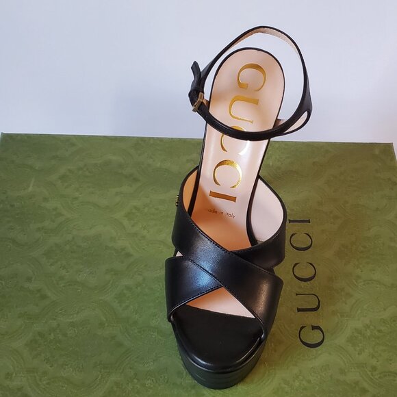 NIB Gucci Platform GG logo black leather Pumps sandals - IT 39/ US 9 - Picture 7 of 11